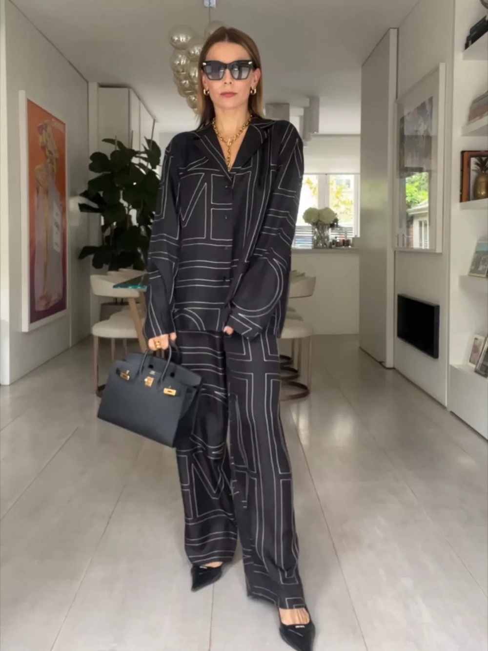 Toteme Monogram Black Silk Lounge Pant